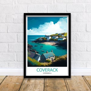 Impressão de viagem Coverack Cornwall Arte de parede Coverack Decoração costeira de Cornwall Ilustração Coverack Pôster de viagem Presente para decoração de casa em Cornwall, Reino Unido