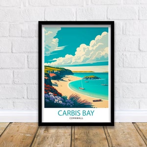 Carbis Bay Cornwall Travel Print  Carbis Bay Wall Art Carbis Bay Home Decor Carbis Bay Illustration Carbis Bay Travel Poster Gift for Carbis