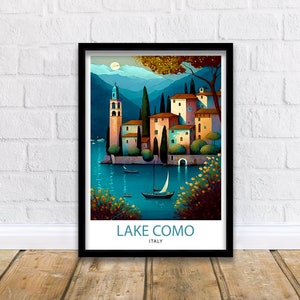 Lake Como Italy Travel Print  Wall Decor Home Living Decor Italy Illustration Travel Poster Gift For Italy Home Decor