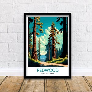 Redwood National Park Travel Print| Redwood Forest Wall Decor California Nature Illustration Travel Poster Gift for Outdoor Enthusiasts Home