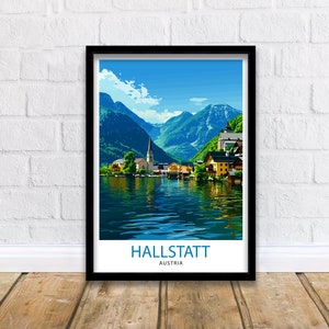 Hallstatt Austria Travel Print  Hallstatt Wall Decor Hallstatt Home Living Decor Hallstatt Illustration Travel Poster Austria Home Decor