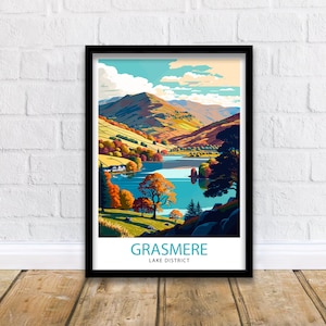 Grasmere Lake District Travel Print  Grasmere Wall Decor Grasmere Home Living Decor Grasmere Illustration Travel Poster Gift For Grasmere