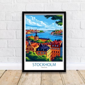 Stockholm Sweden Travel Print  Stockholm Wall Art Sweden Illustration Scandinavian Travel Poster Gift for Traveler Sweden Home Decor