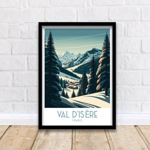 Val d&#39;isere Travel Print | Ski Poster| Travel Poster| Ski Print| Val Di&#39;sere Poster| French Alps| Skiing| Skiing Wall Art| Skiing Poster