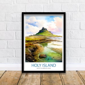 Holy Island Northumberland Travel Print  Holy Island Wall Decor Holy Island Poster Northumberland Travel Prints Holy Island Art Print Holy