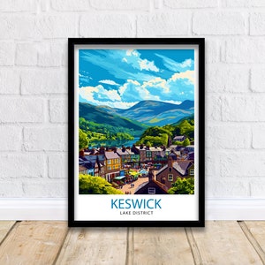 Keswick Lake District Travel Print  Lake District Wall Decor Keswick Home Living Decor Lake District Illustration Travel Poster