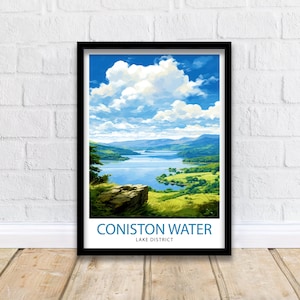Coniston Water Lake District Travel Print Lake District Wall Decor Lake District Home Living Decor Coniston Water Illustration Travel Poster