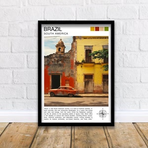 Brazil South America Travel Print  Brazil Wall Decor Brazil Poster South America Travel Prints Brazil Art Print Brazil Illustration Brazil
