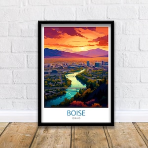 Impresión de viaje de Boise, Idaho/Decoración de pared de Boise Póster de Boise Impresiones de viaje de Idaho Impresión artística de Boise Ilustración de Boise Arte de pared de Boise