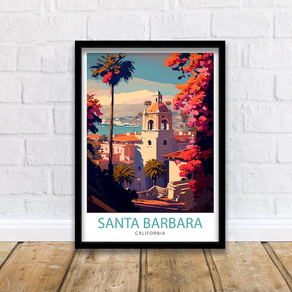 Santa Barbara California Travel Print| Santa Barbara Wall Art California Coastal Decor Travel Poster Santa Barbara Beach Print Home Decor