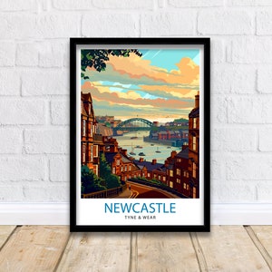 Newcastle upon Tyne Travel Print  Newcastle Wall Decor Newcastle Poster England Travel Prints Newcastle Art Print Newcastle Illustration