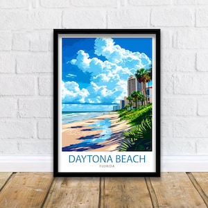 Daytona Beach Florida Druck | Berühmte Beach Art Daytona Speedway Poster Florida Küste Wanddekor Atlantik Illustration Sonnenschein