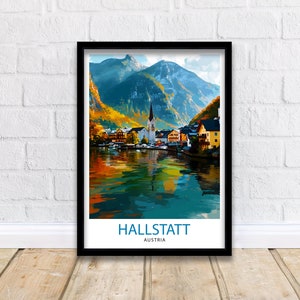 Hallstatt Austria Travel Print  Hallstatt Wall Decor Hallstatt Home Living Decor Hallstatt Illustration Travel Poster Austria Home Decor