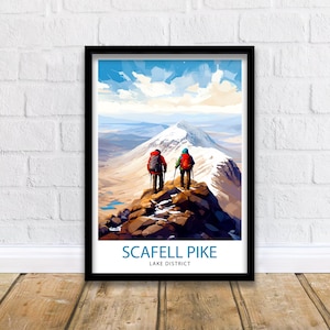 Scafell Pike Seenplatte Wand Kunst Scafell Pike Illustration England Reise Poster Geschenk für Wanderer Bergwand Dekor