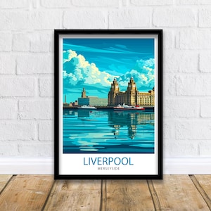 Liverpool Travel Print  Liverpool Wall Art Liverpool Home Decor Liverpool Cityscape Illustration Gift For Liverpool Lovers England Travel