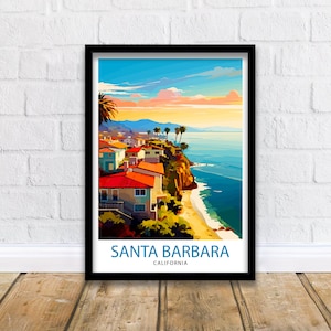 Santa Barbara California Travel Print| Santa Barbara Wall Art California Coastal Decor Travel Poster Santa Barbara Beach Print Home Decor