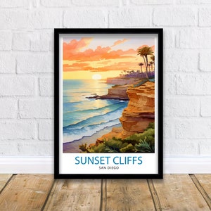 Sunset Cliffs San Diego Travel Print| Sunset Cliffs Wall Decor San Diego Poster California Travel Prints Sunset Cliffs Art Print Sunset