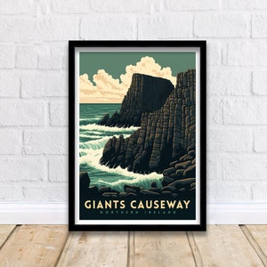 Giants Causeway Travel Print  | Northern Ireland| Wall Art| Giants Causeway Art| Travel Poster| County Antrim| Causeway Coast