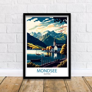 Mondsee Austria Travel Print  Mondsee Wall Art Austria Travel Poster Mondsee Illustration Austria Gift, Travel Decor Home Living Decor