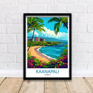 Kaanapali Beach Travel Print  Hawaii Wall Art Maui Island Decor Kaanapali Beach Illustration Travel Poster Gift Beach House Decor
