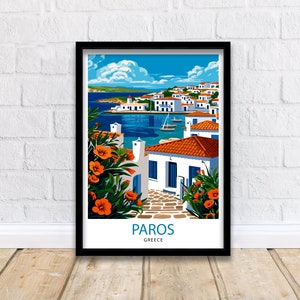 Paros Greece Print  Greek Island Art Cyclades Seascape Poster Paros Beach Wall Decor Aegean Sea Illustration Mediterranean Travel Artwork