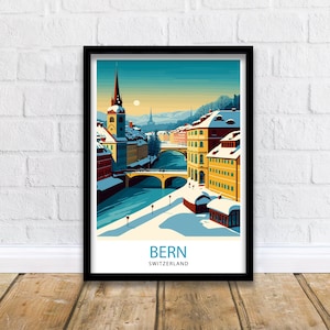 Bern Switzerland Travel Print , Bern Wall Art, Bern Home Decor, Bern Switzerland Illustration, Travel Poster Gift, Switzerland Home Decor