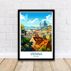 May include: A colorful illustration of Vienna, Austria, with a view of the city skyline and a church with a dome. The text "VIENNA" and "AUSTRIA" is printed below the image.