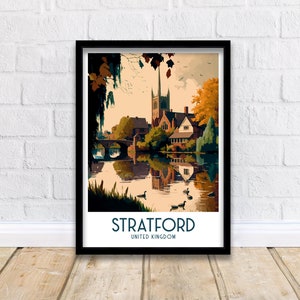 Stratford Travel Print  Stratford Wall Art Shakespeare's Birthplace England Illustration Travel Poster Gift England Home Decor
