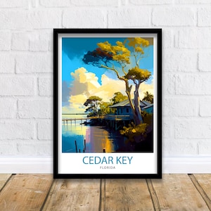 Cedar Key Florida Travel Poster Coastal Wall Art Florida Beach Print| Nautical Decor Vintage Style Illustration Gift for Beach Lovers