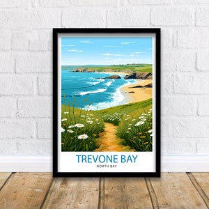 Trevone Bay Cornwall Travel Print  Trevone Bay Wall Decor Trevone Bay Poster Cornwall Travel Prints Trevone Bay Art Print Trevone Bay