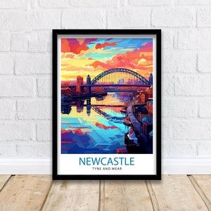 Newcastle upon Tyne Travel Print  Newcastle Wall Decor Newcastle Poster England Travel Prints Newcastle Art Print Newcastle Illustration