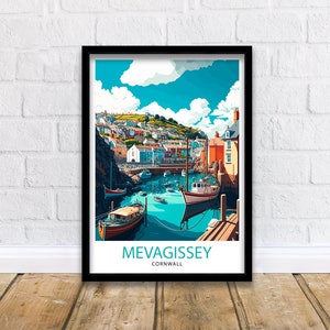 Mevagissey Cornwall Travel Print  Wall Art Decor Cornwall Illustration Travel Poster Gift Cornwall Home Decor