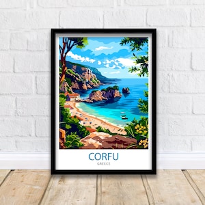 Corfù Grecia Stampa di viaggio Corfù Decorazione murale dell'isola di Corfù Poster dell'isola greca Corfù Stampe di viaggio Stampa artistica mediterranea Illustrazione di Corfù Grecia