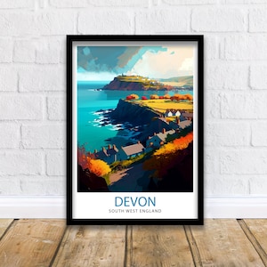 Devon Travel Print  Devon Wall Decor Devon Home Living Decor Devon Illustration Travel Poster Gift for Devon UK Home Decor