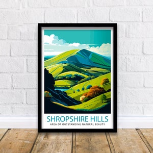 Shropshire Hills Travel Print  Shropshire Wall Decor Shropshire Home Living Decor Shropshire Hills Illustration Travel Poster Gift