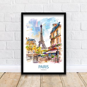 Paris France Travel Print  Paris Wall Art Eiffel Tower Art France Travel Poster Paris Home Decor French Illustration Parisian Art Print
