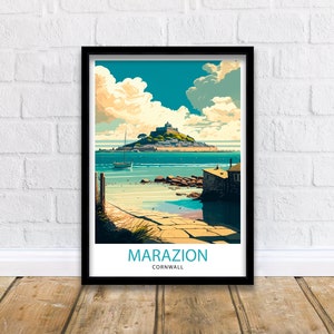 Impressão de viagem Marazion Cornwall Decoração de parede Marazion Decoração de casa Marazion Ilustração Marazion Pôster de viagem Presente para amantes da Cornualha
