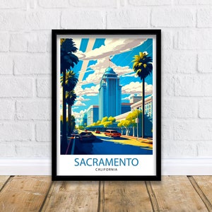 Sacramento Travel Print| Sacramento Wall Art Sacramento Cityscape Illustration California Travel Poster Sacramento Gift