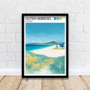 Äußere Hebriden Reiseposter Schottische Inseln Kunst Äußere Hebriden Druck Malerische schottische Küste Dekor
