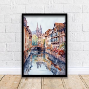 Straßburg Frankreich Aquarell Malerei Wandkunst Straßburg Druck Europäische Stadt Kunst Aquarell Kunst Malerische Landschaftsansicht Geschenk