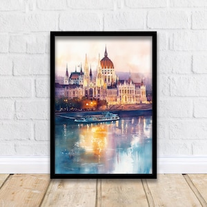Budapest Watercolor Painting Hungarian City Art Budapest Print Scenic European City Decor