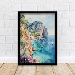 Capri Watercolor Painting Italian Island Art Capri Print Scenic Mediterranean Decor
