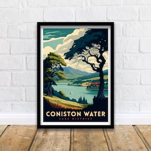 Coniston Water Lake District Travel Print  Coniston Water Wall Decor Coniston Water Home Living Decor Coniston Water Illustration Travel