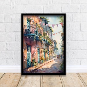 New Orleans Watercolor Poster Louisiana City Art New Orleans Print Scenic French Quarter Watercolor Decor