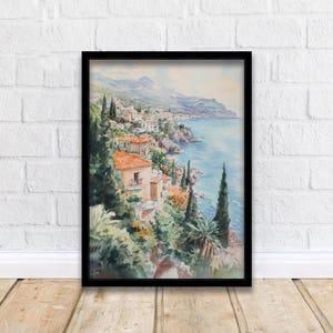 Sicily Watercolor Painting Italian Island Art Sicily Print Scenic Mediterranean Decor