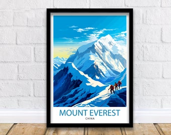 Stampa di viaggio sul Monte Everest, Decorazione murale Everest, Poster Everest, Stampe di viaggio in Cina, Stampa artistica Everest, Illustrazione Everest