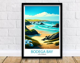 Bodega Bay Travel Print|, California Coastal Wall Art Bodega Bay California Beach Print Coastal Home Deco Bodega Bay Illustration