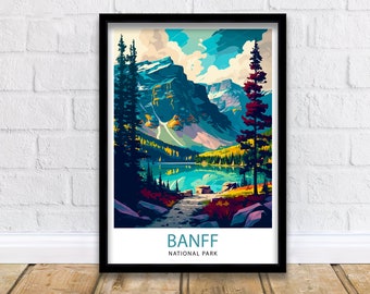 Banff National Park Travel Print  Banff Wall Decor Banff Home Decor Banff Canada Illustration Travel Poster Gift For Banff Canada Home Decor