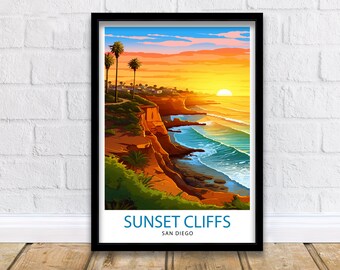 Sunset Cliffs San Diego Travel Print| Sunset Cliffs Wall Decor San Diego Poster California Travel Prints Sunset Cliffs Art Print Sunset