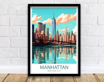 Manhattan New York City Travel Print| Manhattan Wall Decor Manhattan Poster NYC Travel Prints Manhattan Art Print Manhattan Illustration